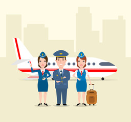 pilot and stewardess in uniform airplane in airport concept illustration