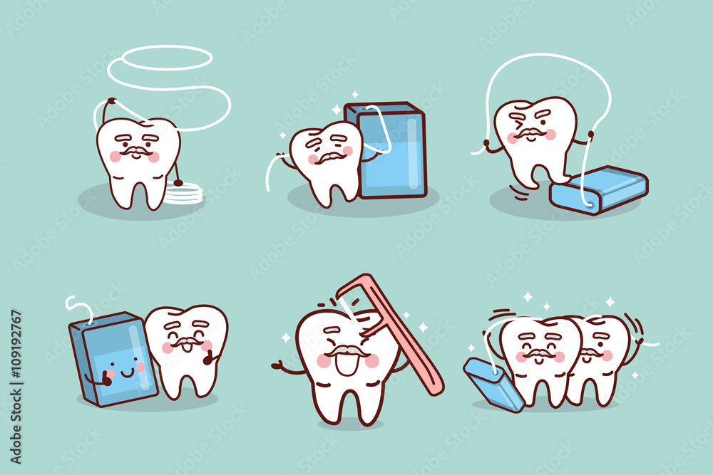 Wall mural senior tooth use dental floss