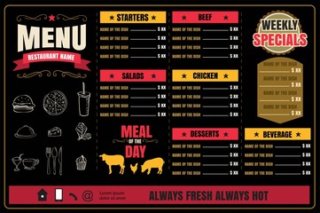 Restaurant Fast Foods menu on chalkboard vector format eps10 - 109192957