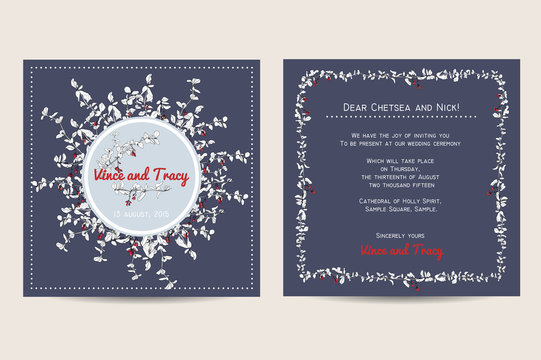 Wedding invitation card with abstract floral background.