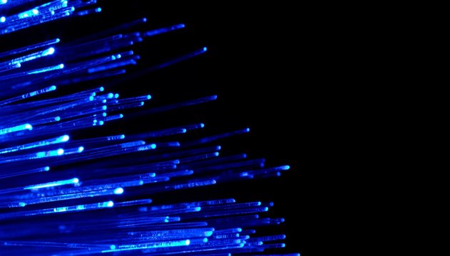 optical fibres dinamic flying from deep on technology background