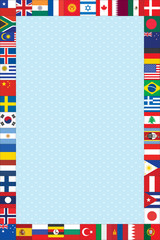 blue polka dot background with world flags frame
