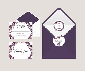 invitation wedding cards. rsvp card, envelope and stickers