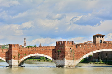 The medieval castle in Verona on the river, the Castelvecchio, Italy.