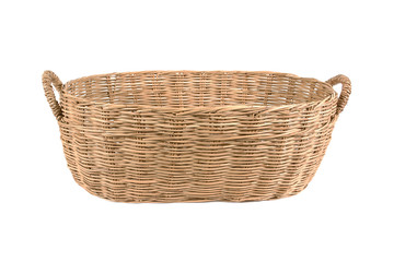 Weave rattan basket with handles isolated on white background
