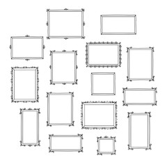 Set of hand drawn decorative photo frames. Vintage frames. Doodles, sketch for your design. Vector illustration.