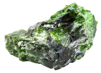 raw chrome diopside stone isolated on white