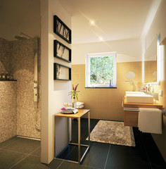 kleines Wellness Badezimmer in Einfamilienhaus - small wellness spa bathroom in family home