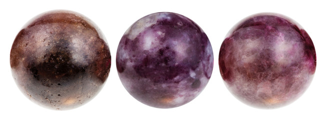 three balls from Tourmaline gemstone isolated
