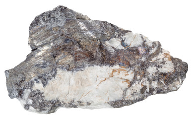 bismuthinite crystals and native bismuth in quartz