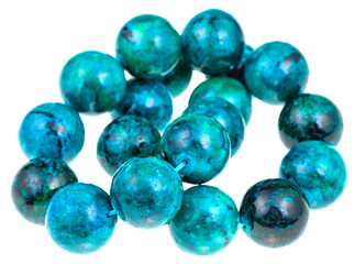 string of beads from blue chrysocolla gemstones