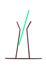 Green and brown straws with glass concept isolated on white back