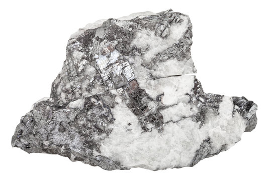 steel gray bismuthinite mineral in quartz stone