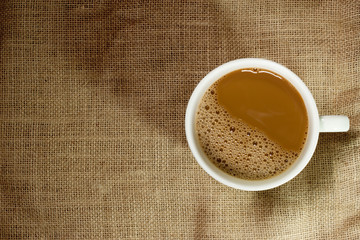 cups of coffee on the background sack.