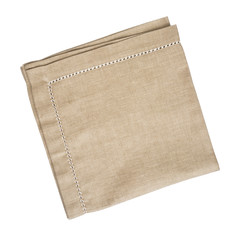 Brown linen napkin isolated on white background