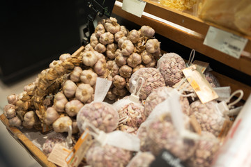 Garlic in market place with sift light