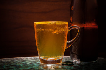 lager beer in glass use for alcohol beverage theme