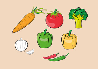illustration of vegetable ingredients set.vector eps 10