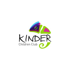 Kinder - logo children club with fun chameleon