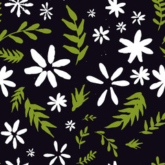 abstract vector seamless pattern with flowers and leaves