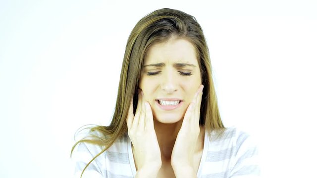 Woman suffering strong teeth ache problem isolated medium shot 4K