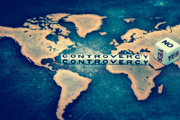 CONTROVERSY on cubes and Yes No dice, with grunge world map