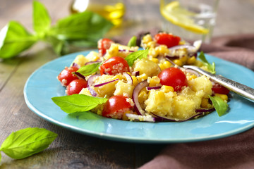 Vegetable salad with fried polenta and quinoa. © lilechka75