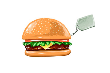  Juicy Burger on a white background with price