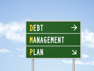 Fototapeta premium 3d illustration debt management plan road sign