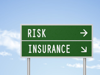Fototapeta premium 3d illustration road sign with risk and insurance