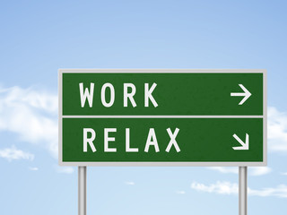Fototapeta premium 3d illustration road sign with work and relax