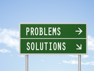 3d illustration road sign with problems and solutions