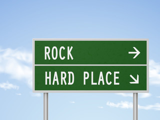Fototapeta premium 3d illustration road sign with rock and hard place