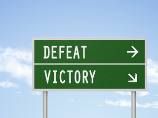Fototapeta premium 3d illustration road sign with defeat and victory