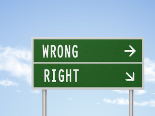 Fototapeta premium 3d illustration road sign with wrong and right