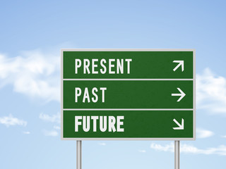 Fototapeta premium 3d illustration road sign with present past and future