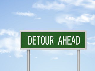 3d illustration detour ahead road sign