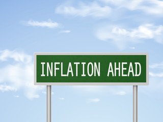 3d illustration inflation ahead road sign