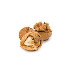 Isolated image of walnuts on a white background closeup