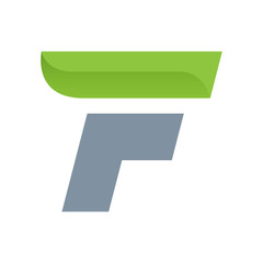 F letter logo with green leaf.