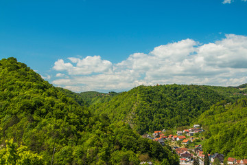 Fototapeta premium Idyllic mountain landscape in Zumberak, Croatia, view from old Samobor fortress