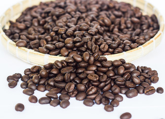 coffee beans on the white ground