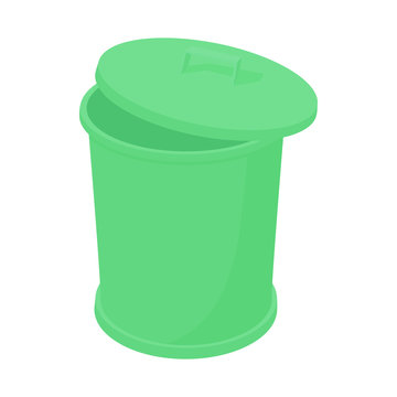 Green trash can icon, cartoon style 