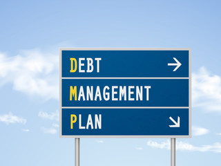 3d illustration debt management plan road sign