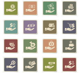 hand and money icon set
