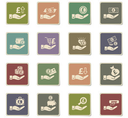 hand and money icon set
