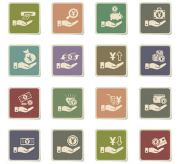 hand and money icon set