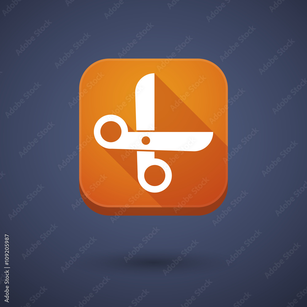 Wall mural square long shadow app button with a scissors