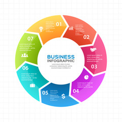 Vector circle arrows infographic, diagram, graph, presentation, chart. Business cycle concept with 7 options, parts, steps, processes. Info graphic data template.