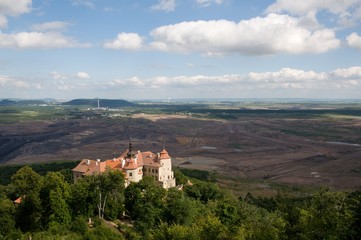 Fototapeta na wymiar Castle Jezeri and coal mine in the northern Bohemia, Czech republic